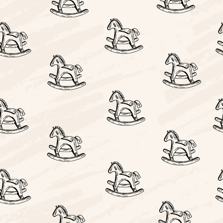 Vector seamless pattern. Pen style rocking horse. Child toy. Element of paper design.のイラスト素材