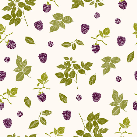 Vector illustration. Blackberry branches and berries. Seamless color pattern.のイラスト素材