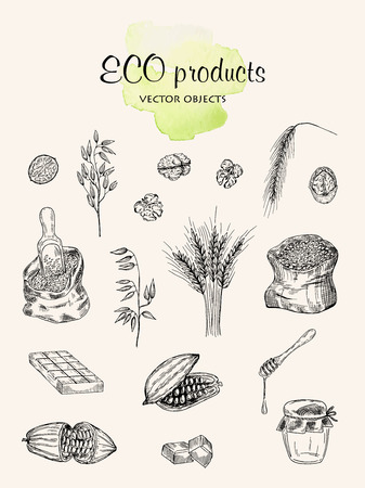 Eco products set vector illustration on light background.のイラスト素材