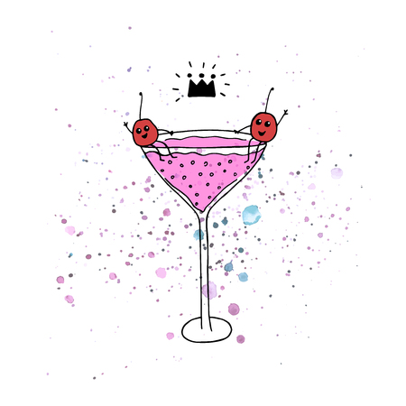 Glass with soda and cherry.のイラスト素材