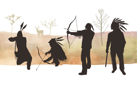 Vector illustration. Indians silhouettes . Man on the hunt. Element of design.のイラスト素材