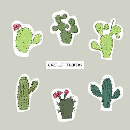 Vector objects. Cactus set. Sticker design element.のイラスト素材