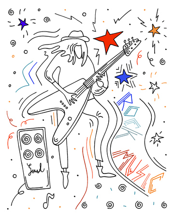 Vector illustration. Rock musician. Man playing guitar. Doodle doodle sketch.のイラスト素材