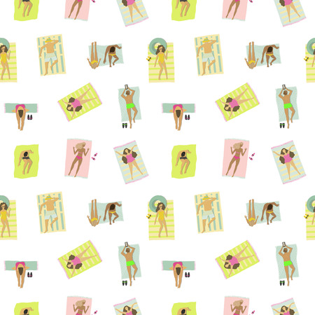 People laying on the beach . Element of seamless pattern Vector illustrationのイラスト素材