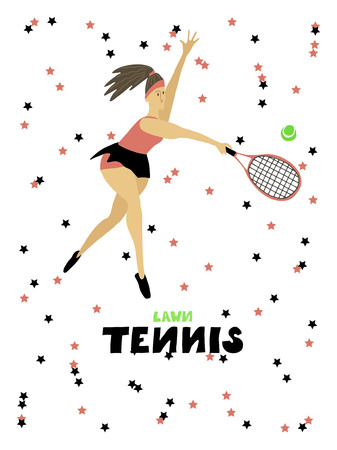 Tennis player girl Woman with racket and ball Freehand vector illustrationのイラスト素材