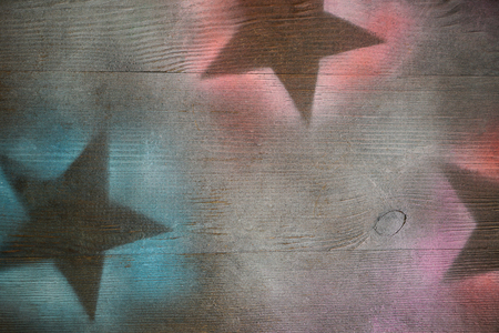 Wooden surface with painted stars silhouettes flat lay Background designの写真素材