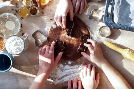 Baking festive cookies. Christmas and New year traditional food receipts. Homemade bakery, culinary....