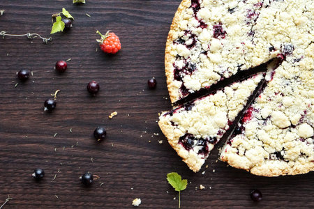 Homemade pie with berries. Summer photo receipts