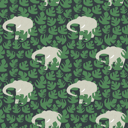 Vector element of seamless pattern. Green leaves and elephantsのイラスト素材