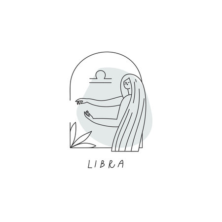 Vector Libra zodiac sign icon. Stylized woman drawn with linesのイラスト素材