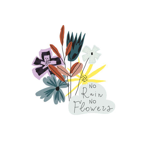 Vector hand drawn flowers bouquet, handwritten phraseのイラスト素材