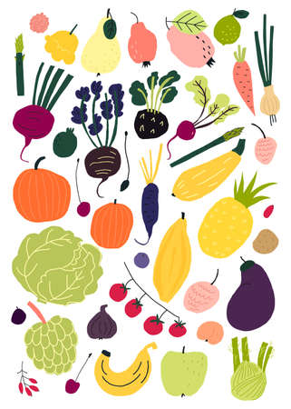 Vegetables vector objects set. Organic and vegetarian food, mindful eatingのイラスト素材
