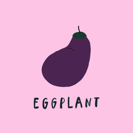 Vector simplified eggplant drawing, handwritten wordのイラスト素材
