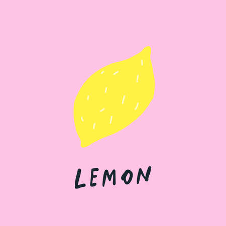 Vector simplified lemon drawing, handwritten wordのイラスト素材