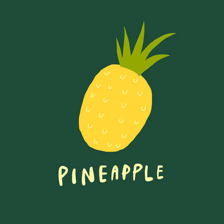 Vector simplified pineapple drawing, handwritten wordのイラスト素材