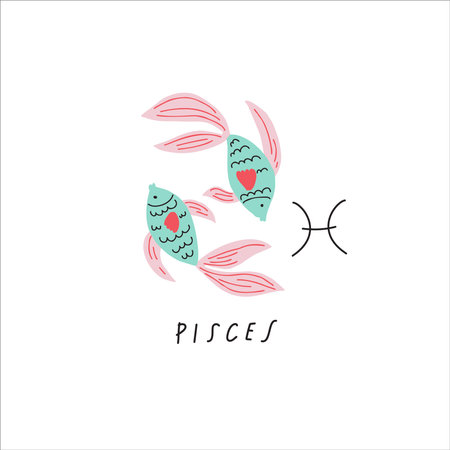 Pisces zodiac sign icon. Stylized vector drawingのイラスト素材