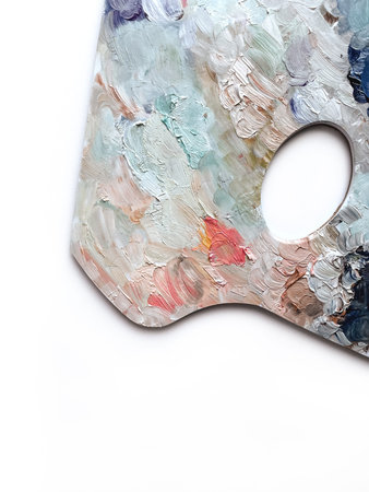 Close up mixed paints on palette, oil paint