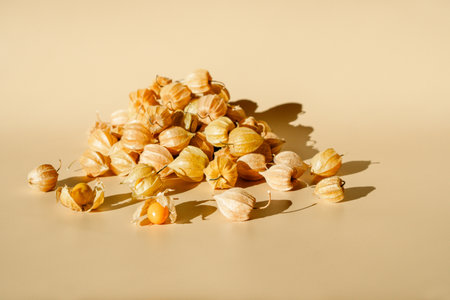 Physalis fruits. Physalis peruviana. Golden berry, Cape gooseberryの写真素材