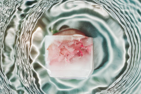 Ice cubes with rose flowerの写真素材