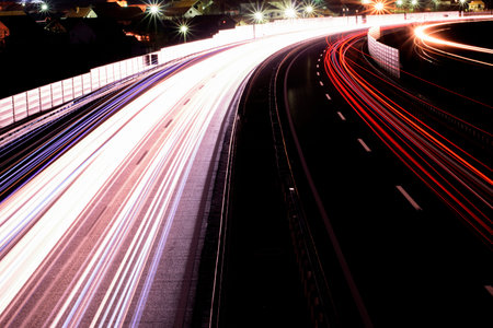 Long exposure of car lights on a freeway
