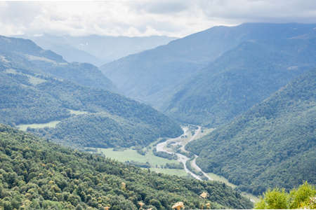 winding mountain road, view from the top of the mountain. North Caucasus, Russiaの写真素材