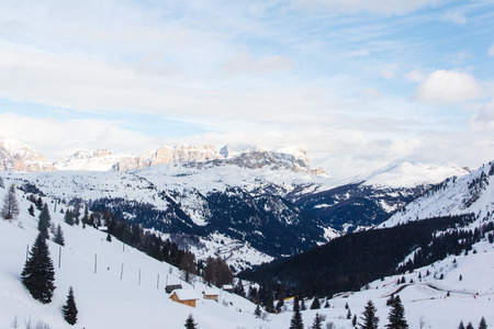 The mountains and skiing in the region Val di Fassa, Italy.の写真素材