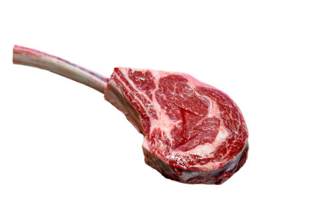 Steak the Tomahawk rests on a white background. Insulatedの写真素材