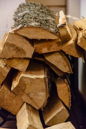 Birch logs for the fireplace are in the room.の写真素材