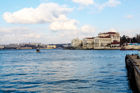 Crimea, Sevastopol. January 2017. The main Bay of the town, which at any time of the year, moving ships and yachts.のeditorial素材
