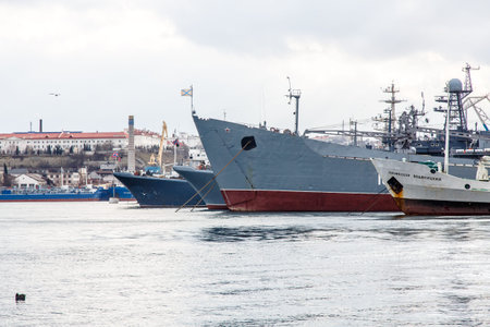 Crimea, Sevastopol. January 2017. Warships of the Russian black sea Navy in the Bay of Sevastopol.のeditorial素材