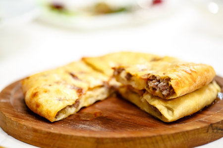 Traditional round pot pie or cake with meat.の写真素材