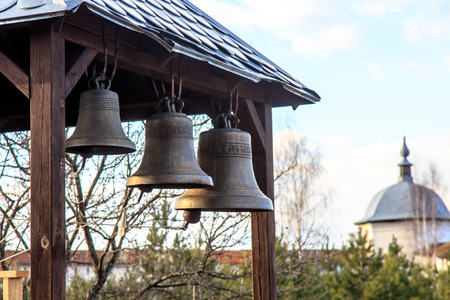Church bells in the gazebo in the Russian Orthodox Church on the eve of Easter.の写真素材