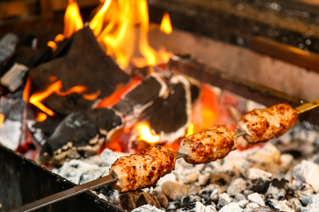 Lula kebab roasted on skewers on the grill.の写真素材