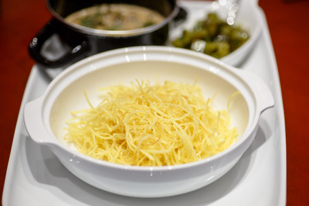 Potato pie is in the bowl.