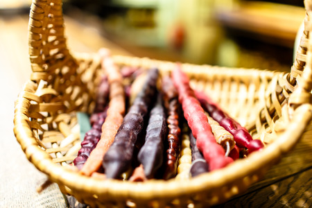 Traditional Caucasus (Georgia) dessert churchkhela. Nuts in grape juice.の写真素材