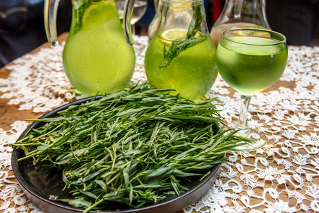 Estragon (tarragon) and the lemonade made from it.の写真素材