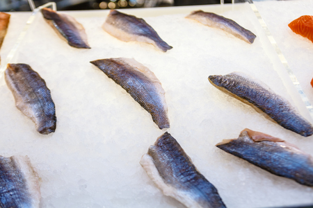 Raw fish lying on the ice.の写真素材