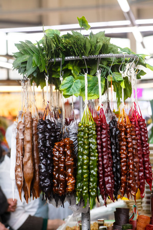 Traditional Georgian dessert Churchkhela, walnuts in grape juiceの写真素材