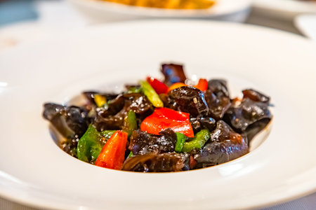 Chinese cuisine. Salad with black mushrooms
