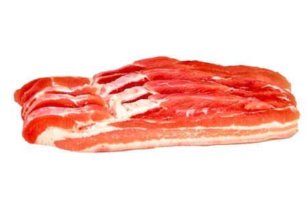 Panceta thin slices of raw pork on white background.の写真素材