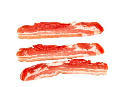 Panceta thin slices of raw pork on white background.の写真素材