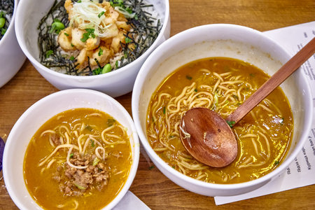 Japanese ramen soup on a plate in a restaurant
