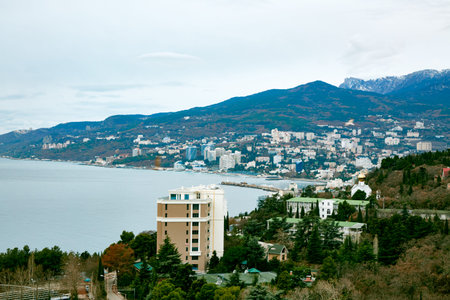 Yalta, Crimea, Russia, 29 December 2019. View of the city from the mountain. After the opening of the Crimean bridge many tourists from Russia are expected hereのeditorial素材