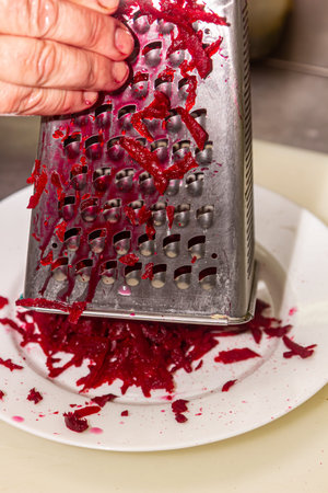 Boiled beetroot on wooden cutting board. Healthy food conceptの写真素材