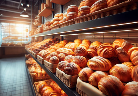 Fresh Bread is on the shelves in the store.の素材