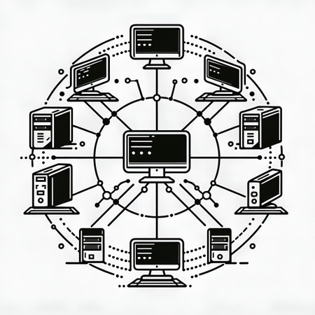 Computer Network Connections Technology Concept. Vector Illustration of Network of Computer Network.の素材