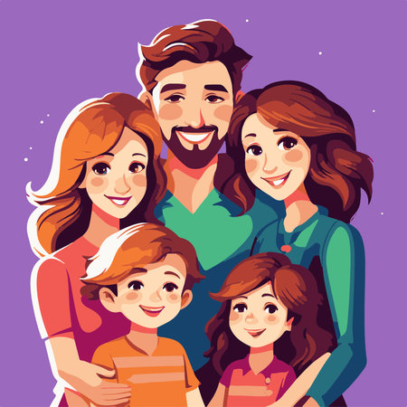 Happy family. Father, mother and children. Vector illustration in cartoon styleの素材