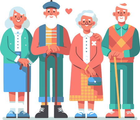 Elderly people. Grandfather, grandmother and grandfather. Vector illustrationの素材
