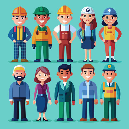 Construction workers and engineers characters vector illustration graphic design vector illustration graphic designの素材