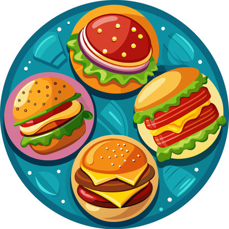 illustration of hamburgers on a plate in a flat styleの素材